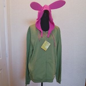 NWT Toddland Bobs Burgers Louise Green Hoodie with Pink Bunny Ears LARGE